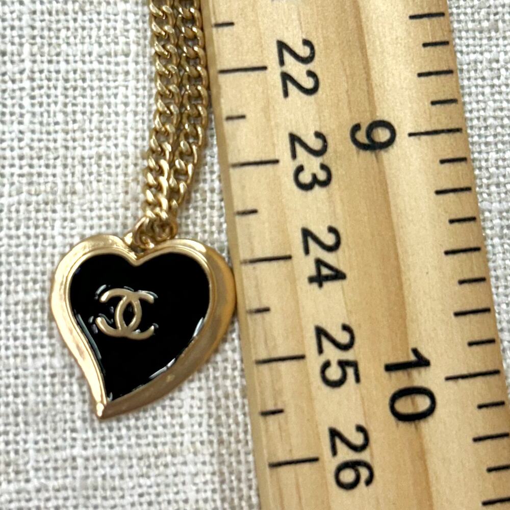 Genuine 18k Gold Plated Chanel Black Enamel Heart CC Logo Luxury Holiday Gift - Picture 7 of 8